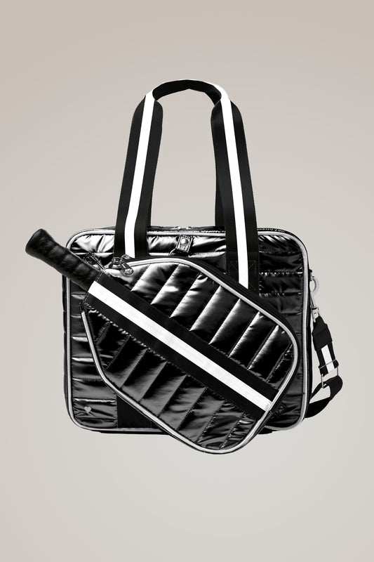 Black Pickleball Detachable Tote Bag