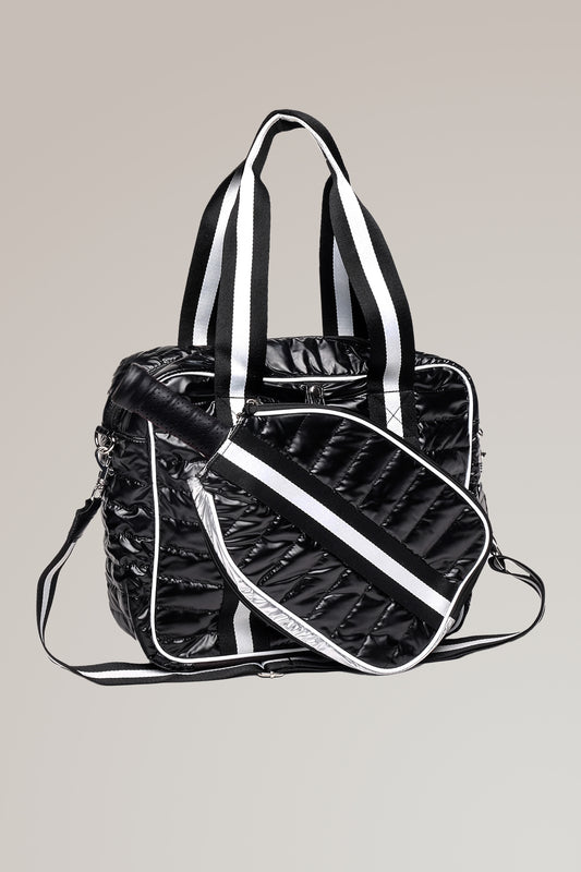 Black Pickleball Detachable Tote Bag