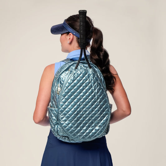 Teal Quilted Tennis Racquet Backpack